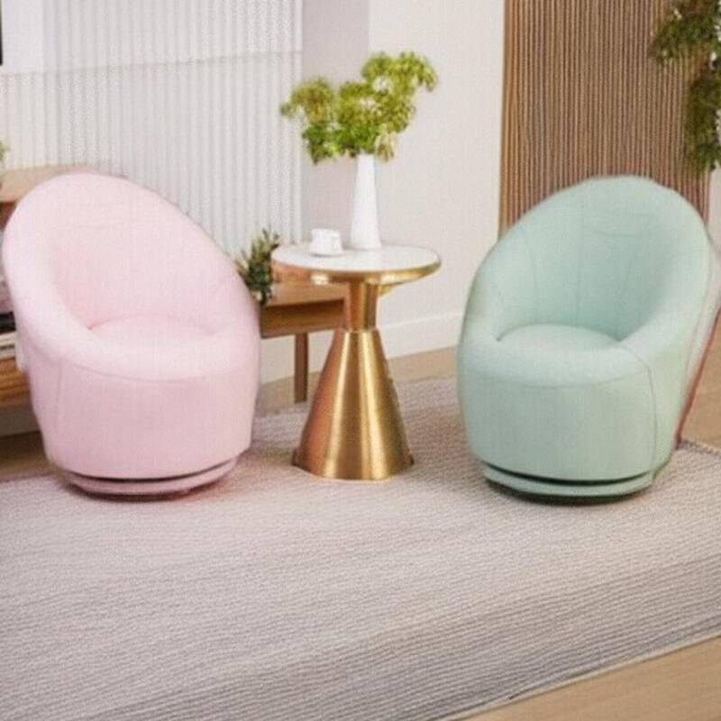 Modish Solid Colour Accent Chair Ergonomic Swivel with Round Back and Memory Foam in Tangerine Colour/Cream/Green