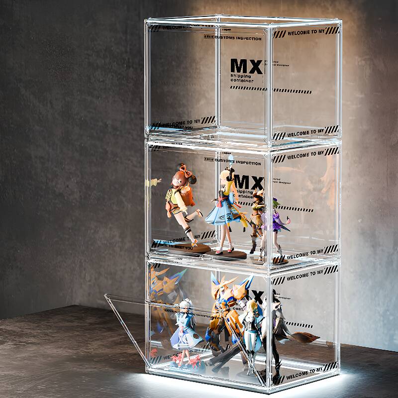 Plastic & Acrylic Standard Display Stand with 1 Shelf/5 Shelves/4 Shelves, Single Door/5 Doors/4 Doors, Illuminating & 1 Cabinet/5 Cabinets/4 Cabinets