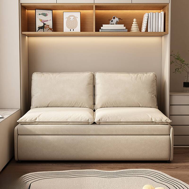 Contemporary Rainproof Sleeper Futon Bed with Cushion Back, White Upholstery, Seats 2, Twin/Full/Queen Size, Sponge Fill