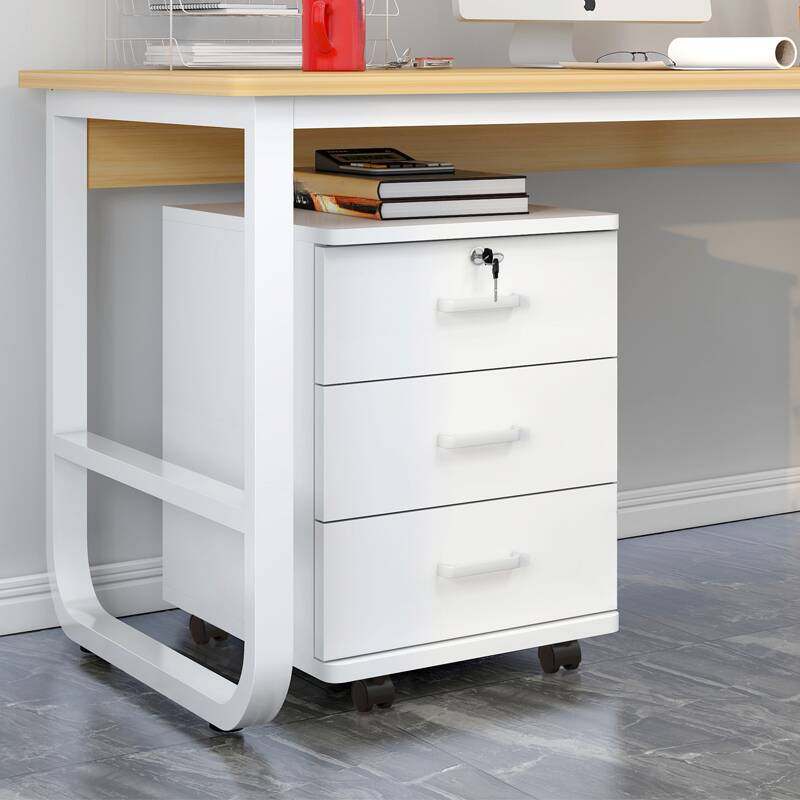 Simplistic Lumber Free Standing Vertical Filing Cabinet with Swivel Wheels, Soft Close, and Key Lock