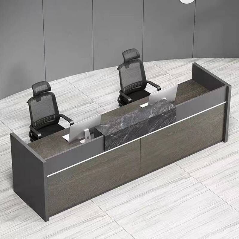 Rectangular Reception Desk in Cocoa with Hutch, Manufactured Wood Top, Cable Management and Lockable Drawer in a Trendy Style