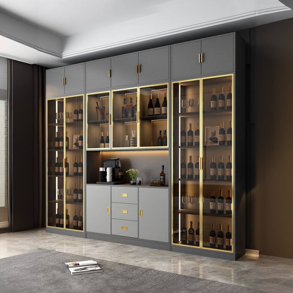 Manufactured Wood China Cabinet with Repository and Illuminating, 1 Cabinet/2 Cabinets & 5 Shelves/6 Shelves, Glazed Door