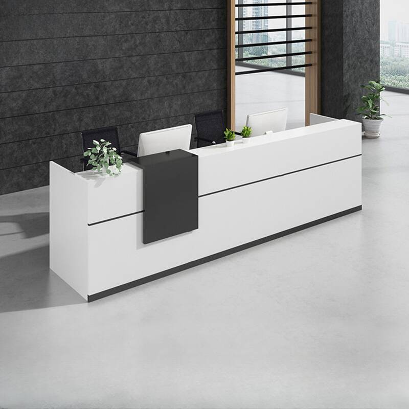 Rectangle Scratch-defiant Manufactured Wood Top Reception Desk with Hutch