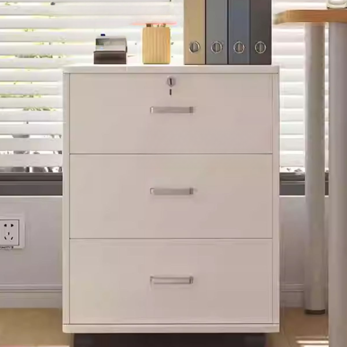 Contemporary Timber Multi-Functional Filing Cabinet with Roller Wheels, 2/4 Shelves, Soft Close, and Key Lock