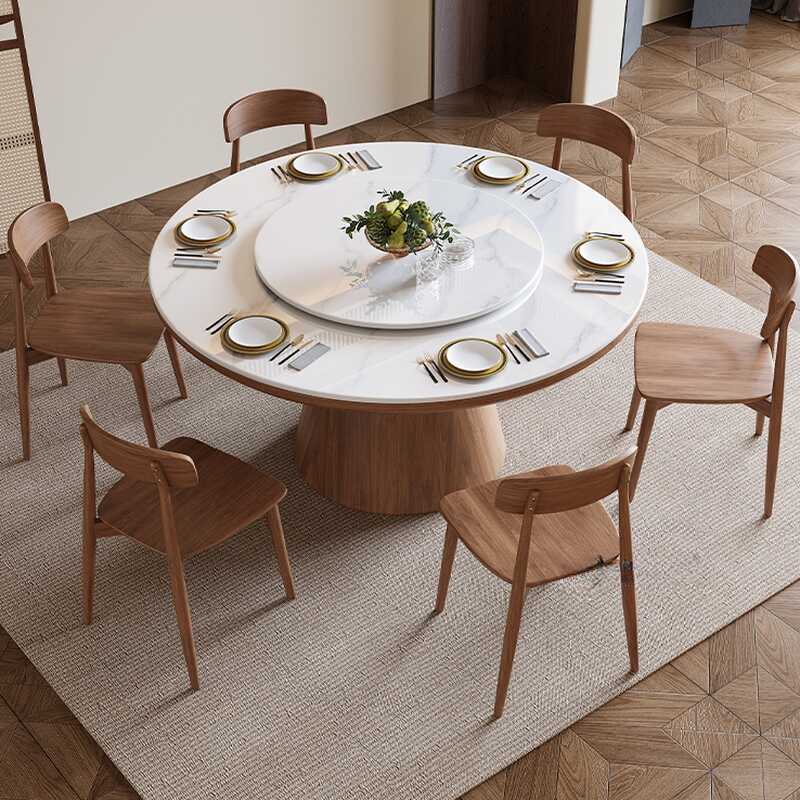 Modish Circular Dining Table Set with Sintered Stone Top, Pedestal Base, Fixed Table Mechanism, and Chalk Colour for 4