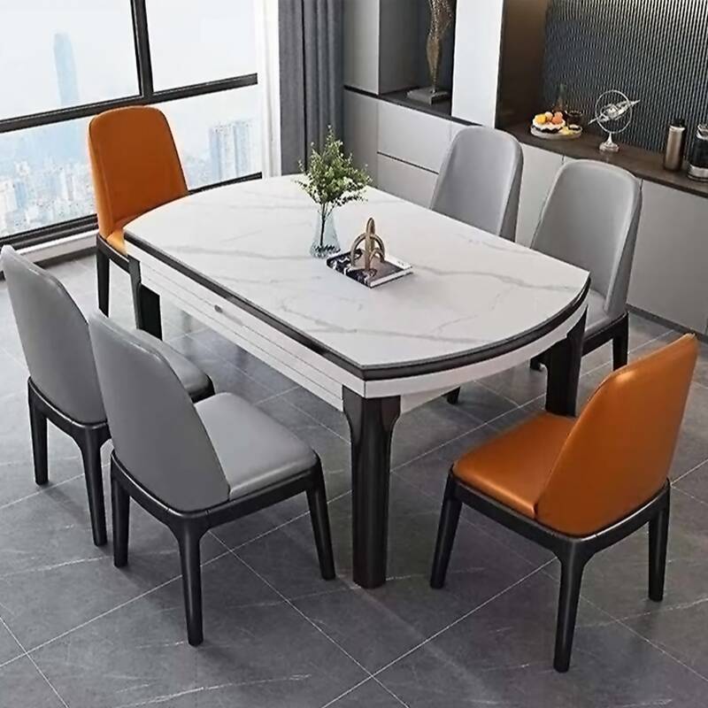 Orbicular Tuneable Seats 6 Dining Table Set with Collapsible Leaf & Upholstered Back Padded Chair