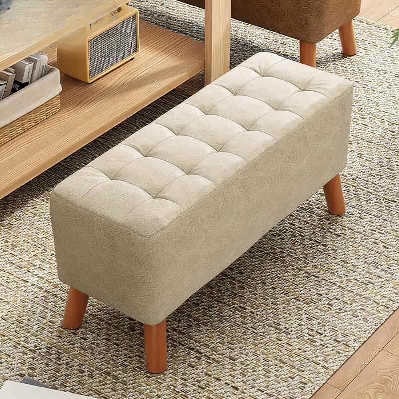Stitch-tufted Rectangular Living Space Bench in Gray/Green/Sepia for Home