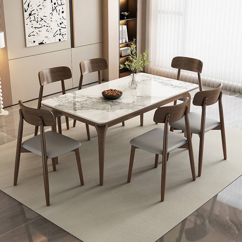 Modish Slate Rectangle Dining Table Set with Fixed Table Mechanism and 4 Legs - Chalk/Multicolour