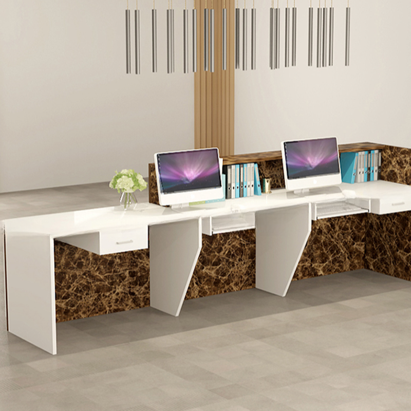 Rectangle Manufactured Wood Top Reception Desk with Keyboard Tray, Cable Management and 2 Drawers
