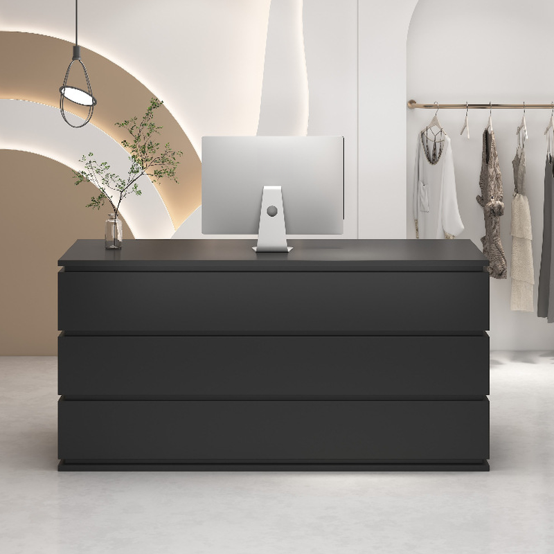 3 Drawers Rectangular Manufactured Wood Top Reception Desk with Closet & Keyboard Tray