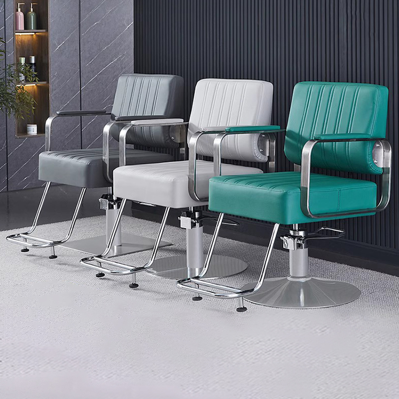 Adjustable Striped L-Shape Styling Chair with Metal Frame and Footrest