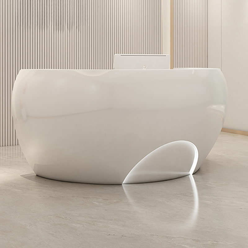 Simplistic Cerulean/Pink/Beige Reception Desk with Light and Bow Front