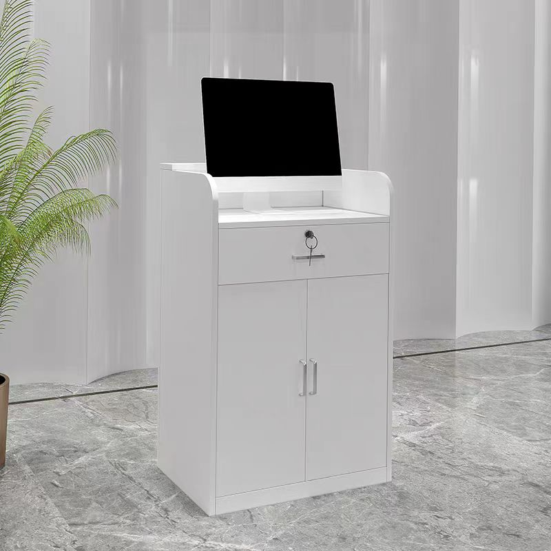 Rectangle Reception Desk with 1 Drawer, Cable Management and a Manufactured Wood Top in a Simple Style, Cabinet and Filing Cabinet Included/Not Included