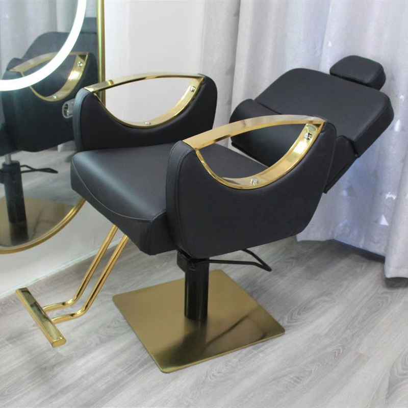Flexible L-Shape Solid Colour Alloy/Stainless Alloy Watertight Barber Chair with Upholstered Leather & Closed Back