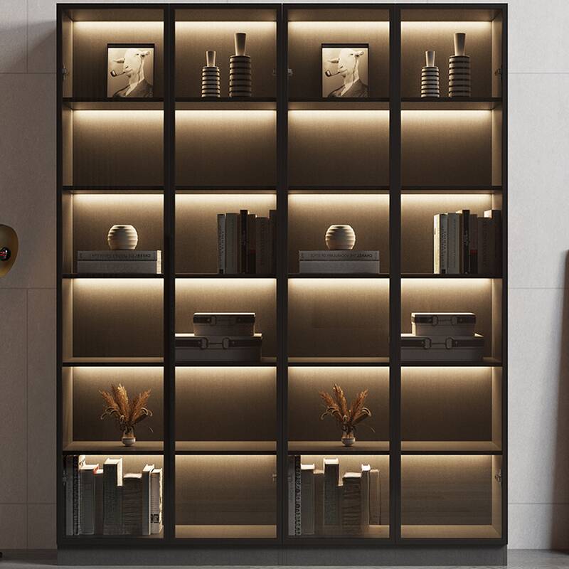 Slab Floor Display Stand with Locker Storage, 6 Shelves, Self-supporting, and Closed Design