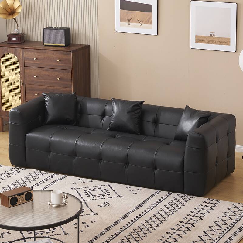 Grey/Sage/Off-White Sofa Couch with 3 Pillows and Concealed Support