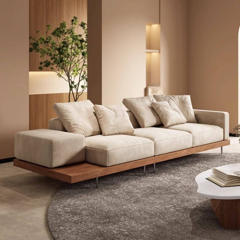 Cream Floor Sofa with Armrest, Includes 4/3 Pillows