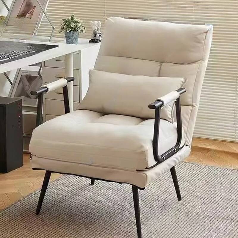 Art Deco Grey/Ivory/Citrus Accent Chair with Solid Colour Pattern, Fixed Back, Pillow, and Reclining Feature