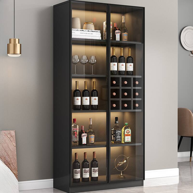 Trendy Wooden Accent Cabinet with Multiple Cabinets and Shelves Featuring Glass-panel Door