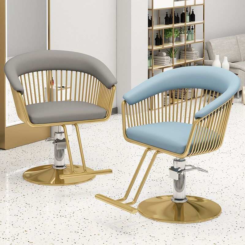 Adjustable Metal L-Shape Styling Chair with Footrest and Solid Colour Pattern