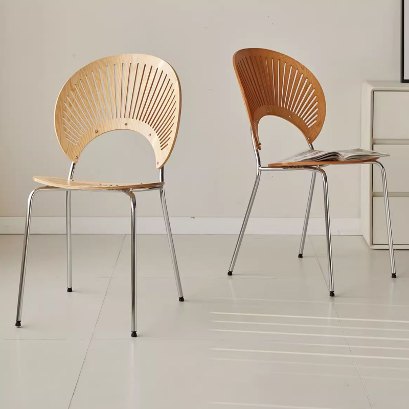 Minimalist Side Chair with Exposed Back and Steel Legs