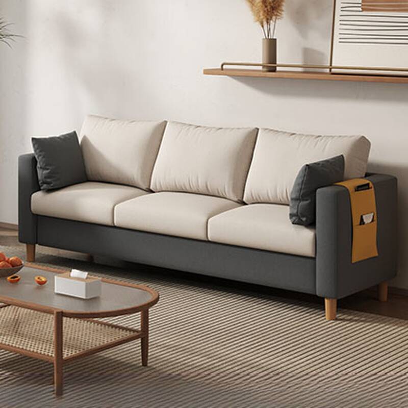 Trendy White/Olive Green Standard Sofa for Seats 3 in Sitting Room with Sewn Pillow Back, Square Arm, and 2 Pillows