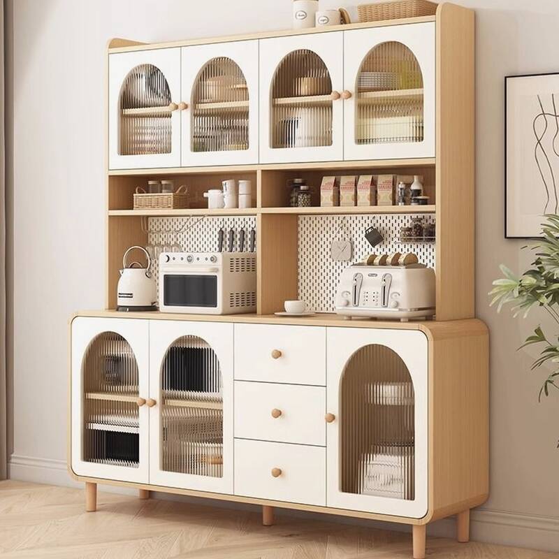 Trendy Reclaimed Wood Accent Cabinet with 3 Drawers, 4 Cabinets, 6 Shelves, Glass-panel Door, and Unenclosed Storage