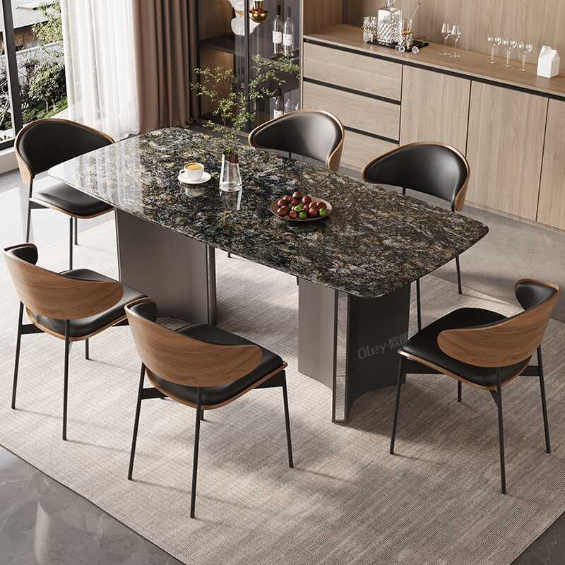 Ink Stone Dining Table Set with Back Padded Chair, Twin Support Dining Table for 6/Dining Table for 4