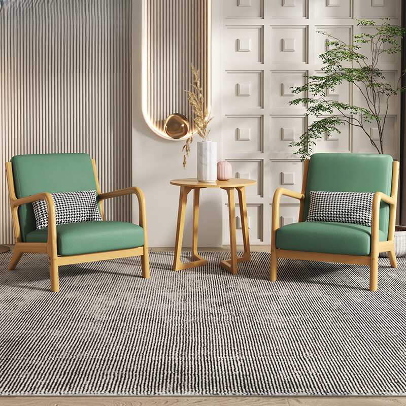 Ergonomic Green/White Accent Chair with Wood Arms, Four Legs, Pillow Back and Pillow for Drawing Room