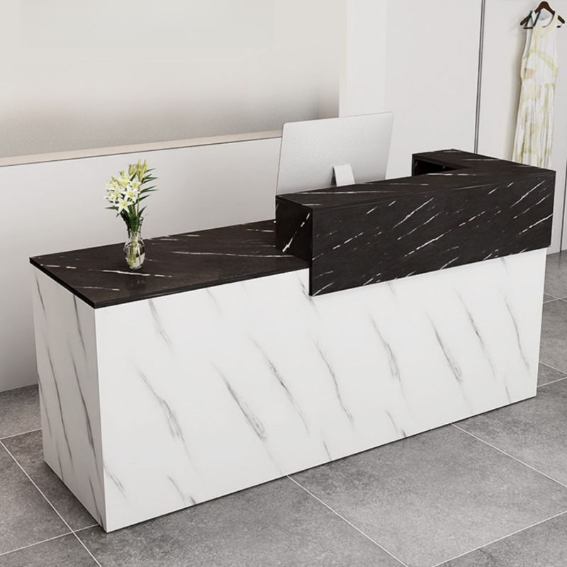 Rectangular Reception Desk with Cabinet, Lockable Drawer, Hutch, Keyboard Tray, Filing Cabinet, Manufactured Wood Top