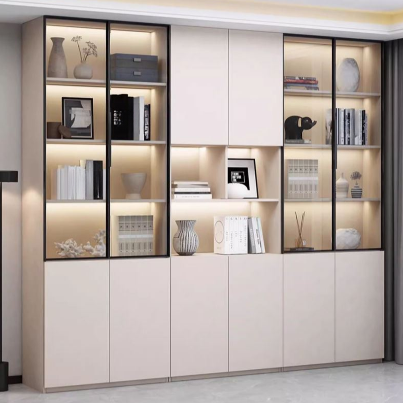 Beige Floor Accent Cabinet with Compartment Drawers and Versatile Shelving Options (5/10 Shelves)