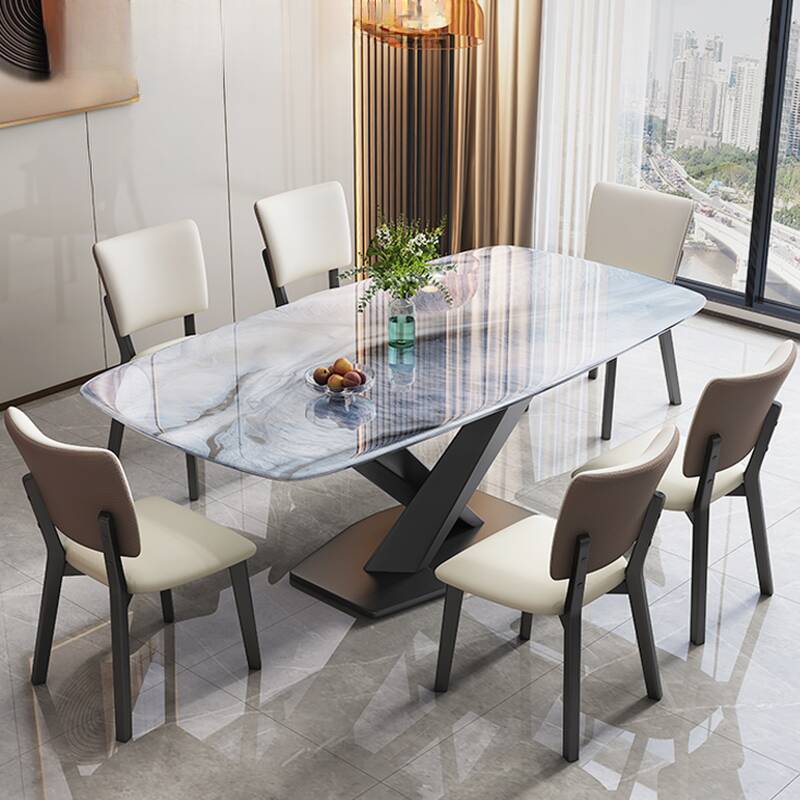 Multicolour Slate Stone Dining Table Set with X Base for 4 Chairs/6 People