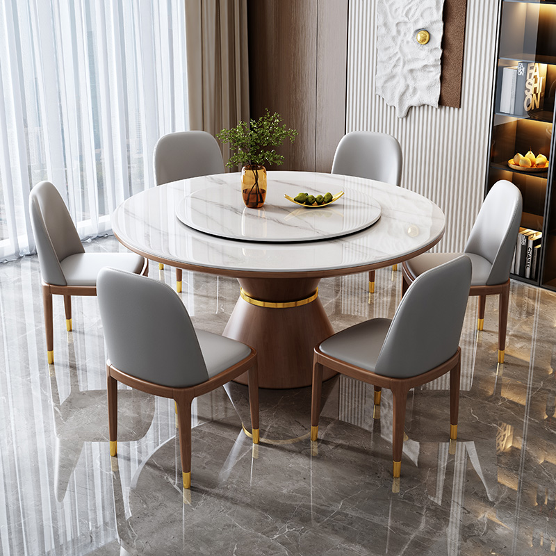 Casual Circular-shaped Slate Stone Dining Table Set with Stump Base, White Top