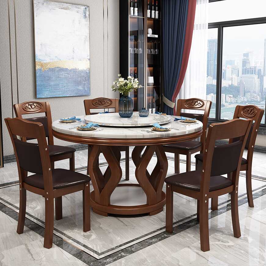 Rounded Marble Dining Table Set with Multicolour Top and Stump Base, Cushion Chair with Back