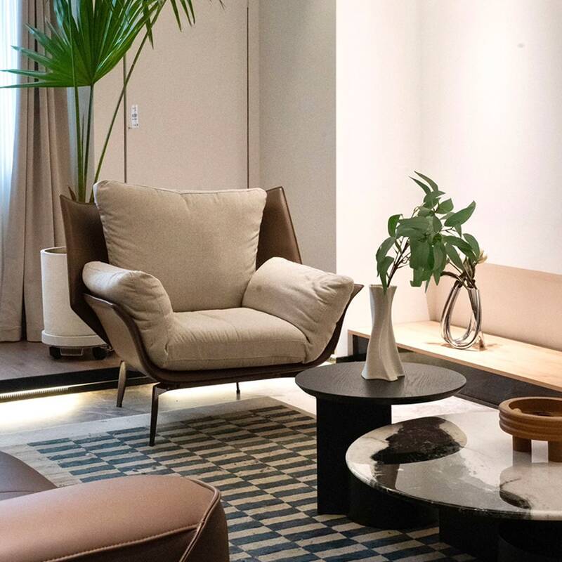 Minimalist White Accent Chair with Fixed Back, Armrest, Removable Cushions, and Pillow