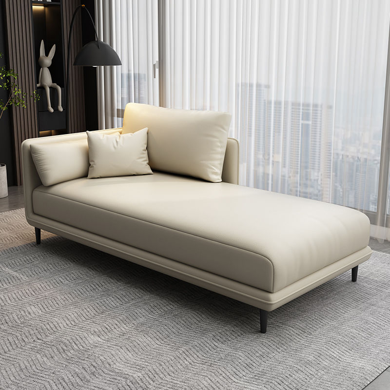 Simple Solid Colour Left-Arm Chaise Lounge Bench with Square Arm, Detachable Cushions, and 3 Pillows
