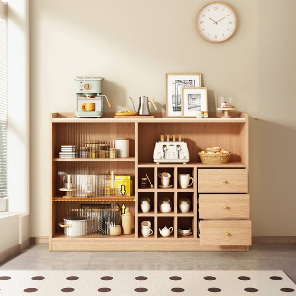 Casual Wooden Detached Sideboard in Unfinished Colour with 3 Drawers