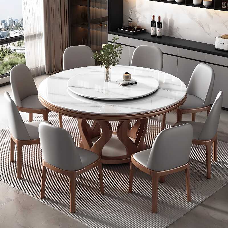 Orbicular Dining Table Set with Pedestal Base, Imperforate Back, Cushion Chair, Seats 4, Rotatable