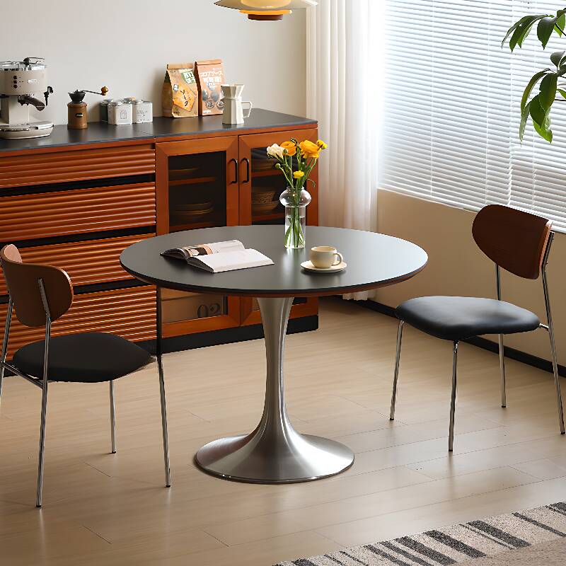 Slate Stone Dining Table Set with Tulip Blossom Base, Dining Table for 2