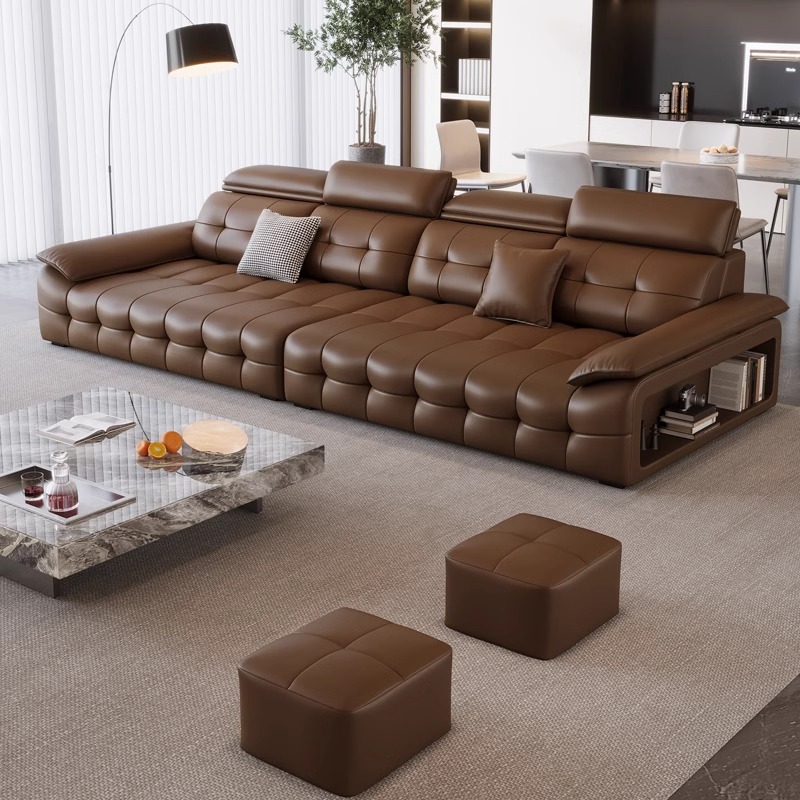 White/Midnight Black/Dove Grey Tufted Genuine Leather Upholstered Sofa Couch for Drawing Room in a Nordic Style