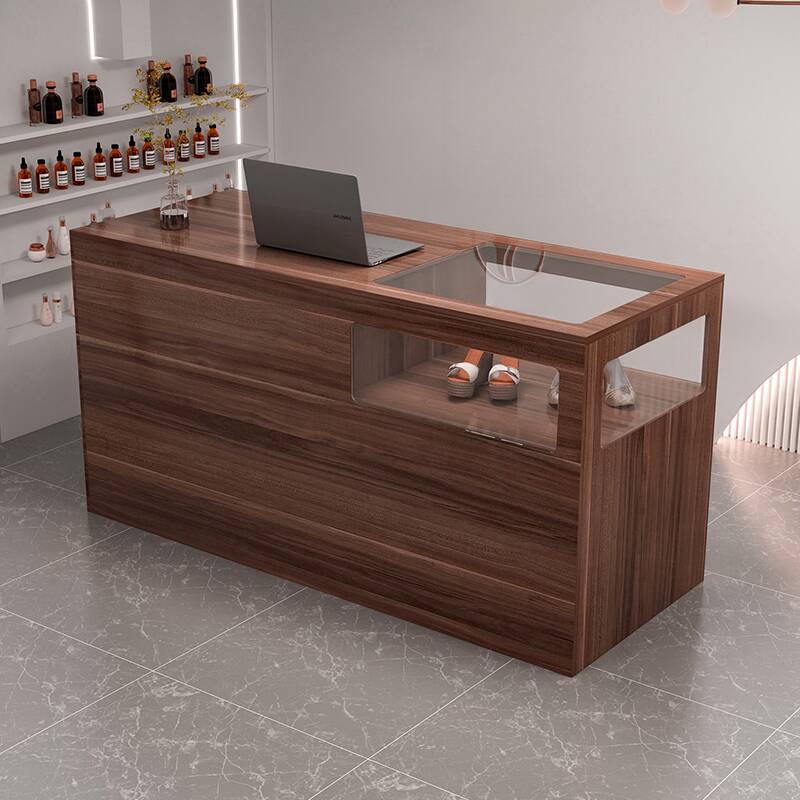 Rectangular Manufactured Wood Top Reception Desk with Closet, Unfinished Back, 2 Drawers and Filing Cabinet