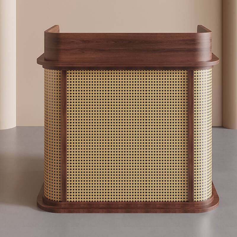 Rattan Rectangular Manufactured Wood Top Reception Desk with Filing Cabinet, Locker and Unfinished Back