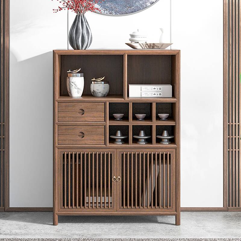 2 Drawers & 4 Shelves Narrow Independent Sideboard with 2 Doors, Drawers Storage, and Hutch Included