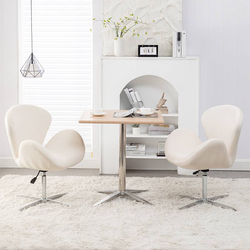 Simple Solid Colour Swivel Accent Chair in Ink/White/Beige with Fixed Back and Armrest