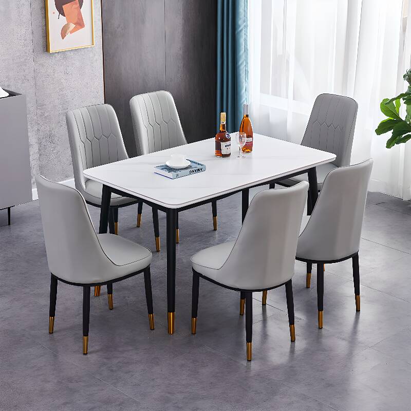Luxurious Rectangular Slate Stone Dining Table for 4/Seats 2 with Fixed Mechanism and White Top