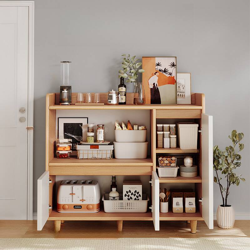 Simplistic Sideboard with Closet, Narrow/Standard Size, Kitchen Cupboards, Manufactured Wood Countertop, Changeable Shelf, and 2 Doors