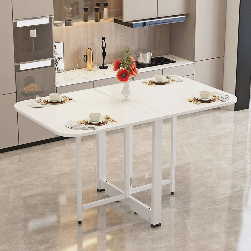 White/Natural Finish Simplistic Rectangular Extendable Dining Table with Timber Top