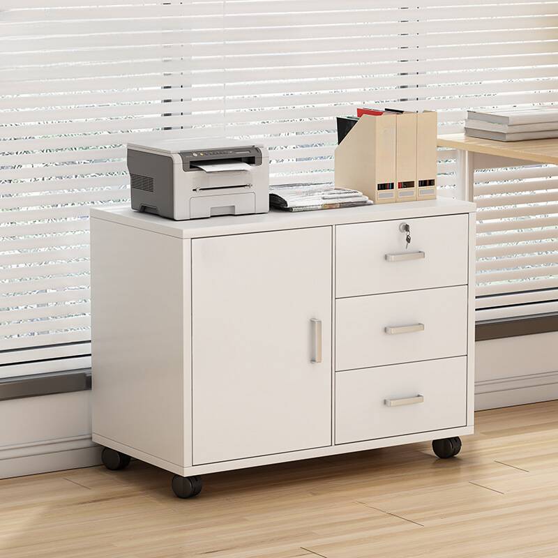Trendy Manufactured Wood Horizontal Filing Cabinet with Swivel Wheels, 2 Shelves, Soft Close, Key Lock, and Door