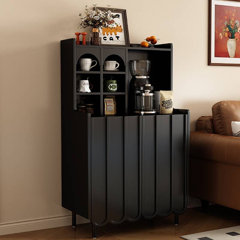 Casual Solid+Composite Wood Buffet Table with Closet, Narrow Size, Changeable Shelf, and 2 Doors