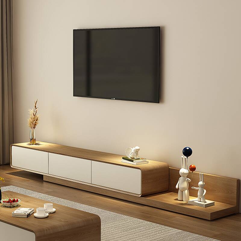 Modern Design Lumber Rectangular TV Stand with 3 Drawers and Unenclosed Storage